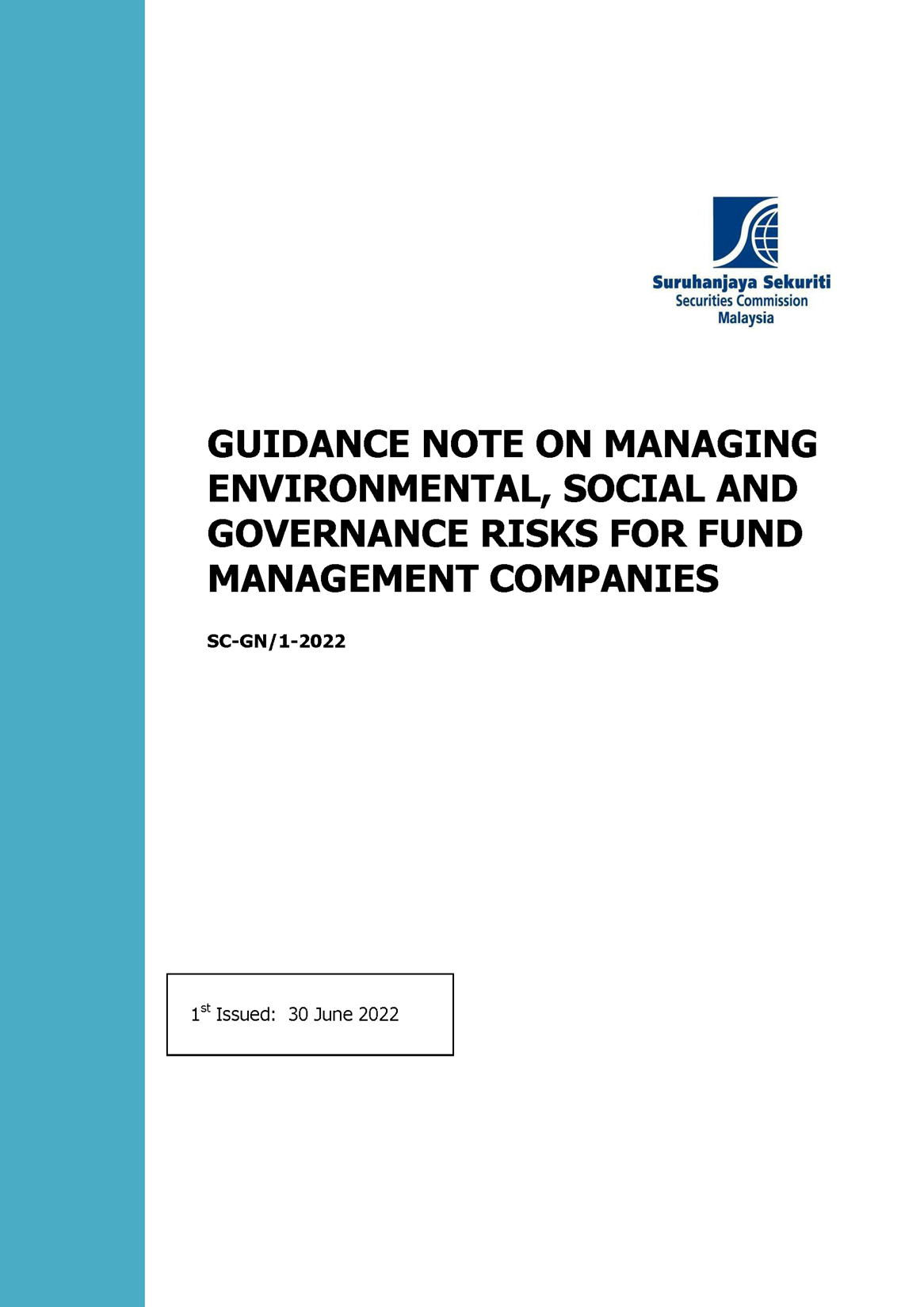  Guidance Note on Managing Environmental, Social and Governance Risks for Fund Management Companies 